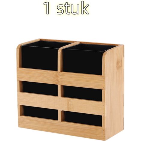 Boîte de rangement pour baguettes en acrylique imitation bambou, porte baguettes compartimenté avec égouttoir, 18 x 13 x 9 cm, couleur bois (1/5)
