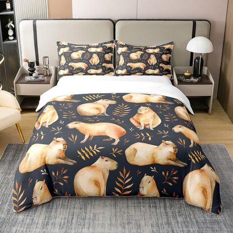Housse de couette 100 % coton - 135 x 200 cm - 3D drôle - Avec 1 taie d'oreiller - Marron/bleu (1/5)