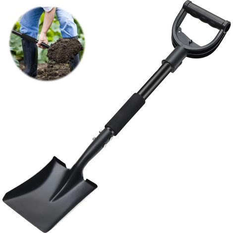 Petite pelle de jardin, robuste, noire, avec poignée en D, 78 cm, en métal, légère, pour adultes et enfants, pour creuser le jardin, la neige et le camping (1/5)