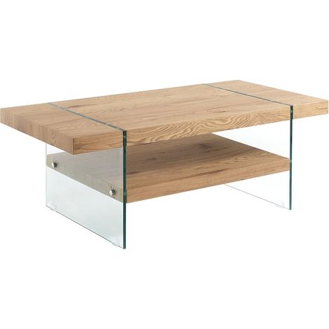 Tavolino da salotto in vetro e legno finitura rovere 120x60cm Amarillo (1/3)