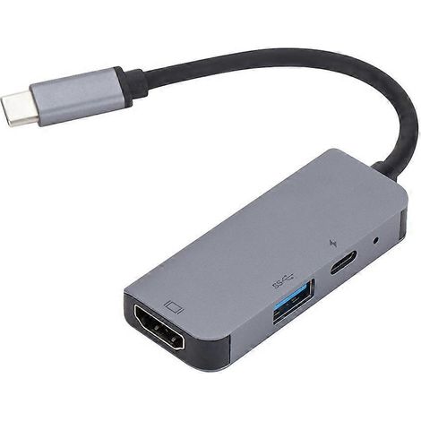 Hub USB 3.1 USB C 3 en 1 : adaptateur multiport Type-C vers port Type C femelle et mâle et port de charge PD pour ordinateur (argent et gris clair)-6X5.3cm-Silver (1/2)