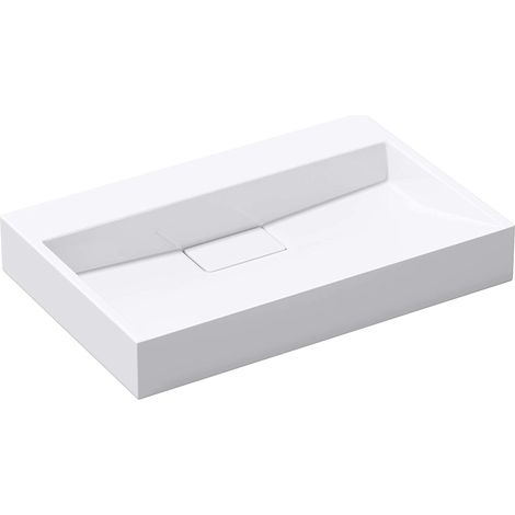 doporro® Lavabo sobre encimera Colossum19 lavabo suspendido blanco de diseño de 80 cm de ancho incluye válvula de desagüe sin orificio para grifo (1/5)