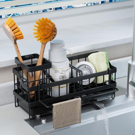 Organizador de fregadero de acero inoxidable: soporte para esponja, soporte para jabón, soporte para cepillo, soporte para toallas.