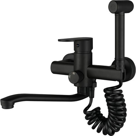 Wandmontierte Küchenarmatur, lebensmittelecht, mit Sprühpistole und 2 Wasserstrahlarten, 360° schwenkbarer Wandmischer (25 cm) (1/5)