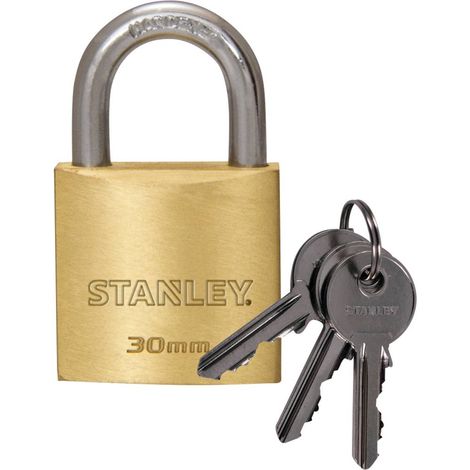 STANLEY 917014 Cadenas en Laiton - Longueur 30 mm - Jeu de 3 Clés (1/3)