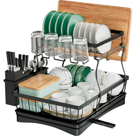Égouttoir Vaisselle - Acier Inoxydable - Double Niveau - Buse Rotative 360° - Pour Évier Cuisine - 1 Pièce