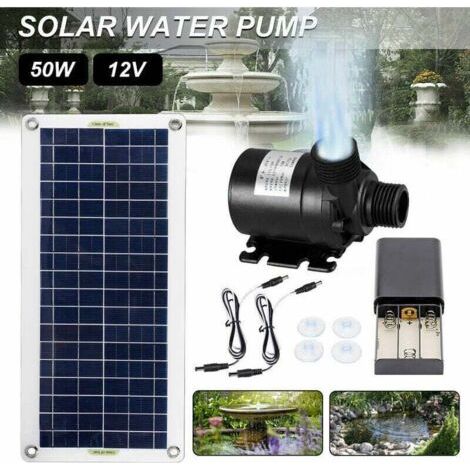 QORVA-Pompe solaire sans balais 800L/H 50W – Moteur ultra silencieux – Débit max 800L/H – Ascenseur d'eau 5m pour fontaines et aquariums