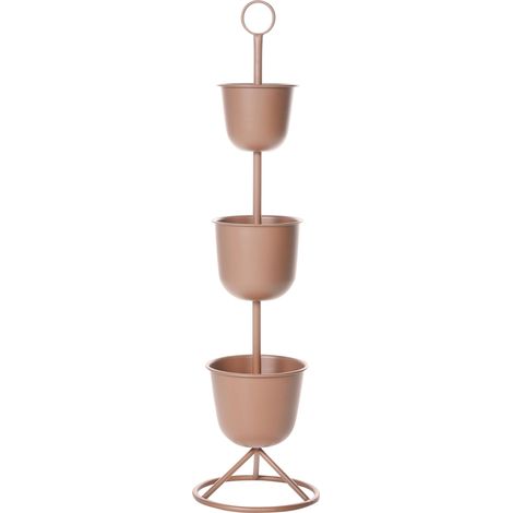 3-tier Plant Stand Brown Iron 28 x 28 x 110 cm Indoor and Outdoor Metal Flower Pot Traditional Standing Plant Holder RENGE