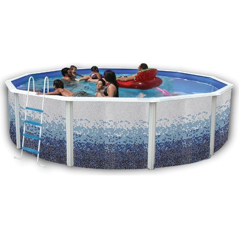 Kit piscine hors-sol acier Toi TRENCADIS ronde Ø3.50 x 1.20m décor céramique (1/4)