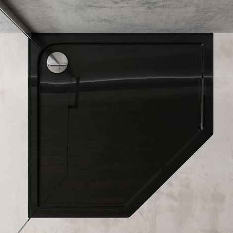 doporro Piatto Doccia con Piletta 80x80x4cm, Piatto Doccia Faro5 in Acrilico incl.AL01, Forma: Pentagonale, Nero (1/5)
