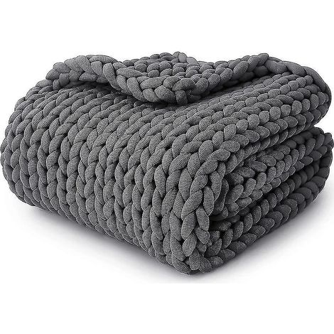 Couverture lestée rafraîchissante en tricot, jeté lesté en grosse maille fait main, gris (1/5)