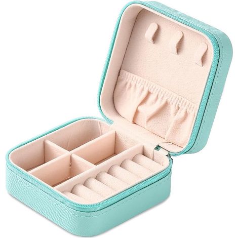 Petite boîte à bijoux - petite boîte à bijoux de voyage - mini étui à bijoux de voyage - mini boîte à bijoux portable pour les déplacements - mini organisateur pour boucles d'oreilles, bagues et colli (1/5)