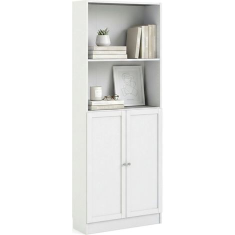 Dmora - Libreria Michel, Scaffale da ufficio, Mobile portalibri, Biblioteca, 79x28 h203 cm, Bianco