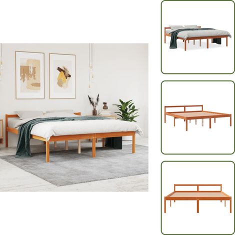 The Living Store Lit pour personne âgée sans matelas 150x200 cm bois pin massif - Lit Senior - Lit Pour Personne Agée - Lit Haut - Lit Bois - Lit Design