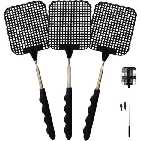 Set di 3 scacciamosche, scacciamosche robusto, scacciamosche estensibile, scacciamosche telescopico manuale in acciaio inossidabile, nero