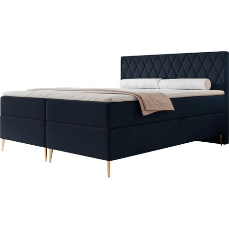 Selsey Caresso - Boxspringbett 180x200, Bonellmatratze, Topper, Velours, dunkelblau (1/4)