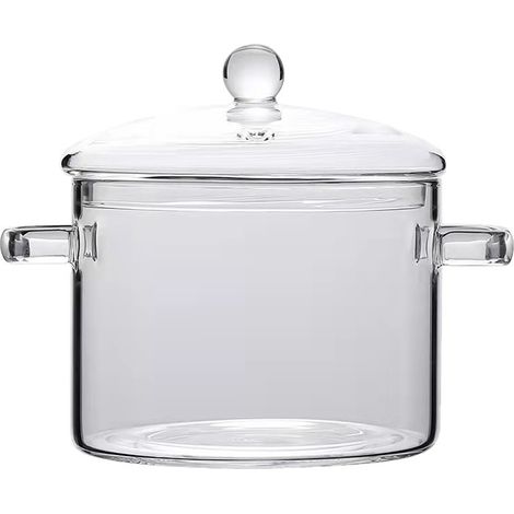 Cooktop Simmer Pot - Glass Heat-Resistant Clear Cookware, Borosilicate Stewing Pot with Cover, Transparent Milk Pan, Pasta Soup Boiler, Microwave Safe Saucepan for Home Kitchen Cooking (1/3)