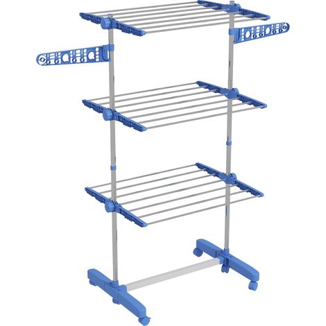 Tendedero torre plegable de 3 niveles con ruedas acero azul (1/5)