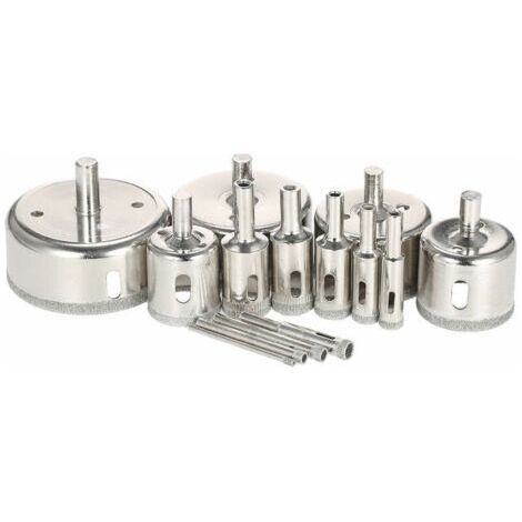 14 pièces 3-70mm verre trou scie Kit diamant enduit noyau scie cloche marbre foret carrelage céramique verre porcelaine forage (1/5)