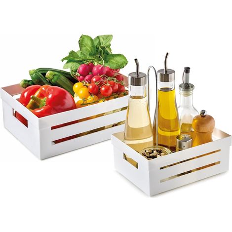 Lot 2 Boite Rangement, 5 + 2 LT, Paniers et Boîtes de Rangement Cuisine, Caisse Rangement, Couleur blanche, Fabriqué en Italie (1/5)