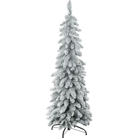 Albero di Natale artificiale con supporto in acciaio, 253 rami innevati, base pieghevole, alto 135 cm, verde.