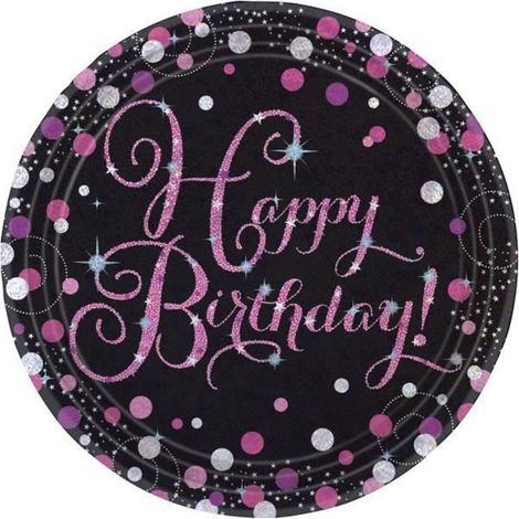 8 assiettes en carton, design prismatique, assiettes anniversaire, 23 cm, pour adultes et fêtes festives