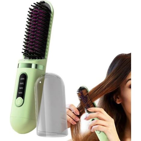 Brosse Lissante Sans Fil - 50 Millions Ions Négatifs - Écran LCD - 4 Niveaux Température 160-220 °C - Charge Type-C - 21x4x3,5 cm - 1 Pièce (1/4)