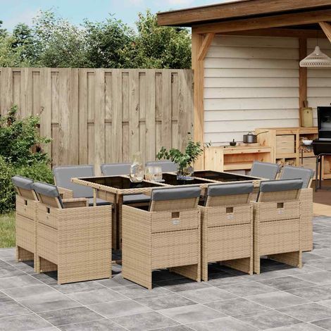 11-tlg. Garten-Essgruppe mit Kissen Beigemischung Poly Rattan (1/5)