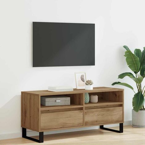 Gabinete de TV con cajón Roble artesanal 100 x 34,5 x 44,5 cm