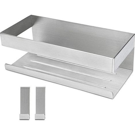 Self-Adhesive Shower Caddy Brushed Stainless Steel Shower Caddy-Adhesive Shower Caddy Bathroom Shelf SUS304 Stainless Steel-With 2 Hooks (1/5)