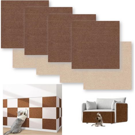 Juego de 8 protectores para rascadores de gatos (30 x 30 cm), autoadhesivos y recortables, color beige y marrón. (1/5)