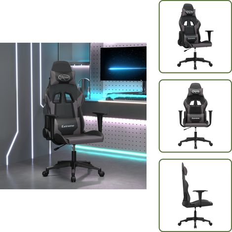 The Living Store Gaming-Stuhl Schwarz und Grau Kunstleder - Gamingstuhl Kunstleder