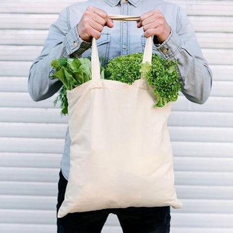 Semplice borsa in tela 38 x 42 cm, borsa tote in cotone con due manici lunghi, borsa per la spesa (grigio chiaro) (1/5)