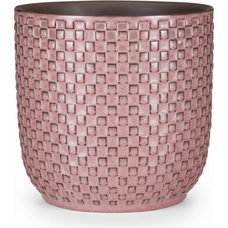 Cache-pot décoratif avec motif en relief texturé vieux rose diamètre 13,5 cm - PANGIVO (1/5)