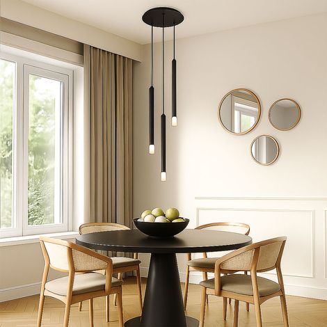 Hängelampe Esstischleuchte 3 flammig Pendellampe schwarz Wohnzimmerleuchte, Metall, 3x G9, DxH 24 x 120 cm
