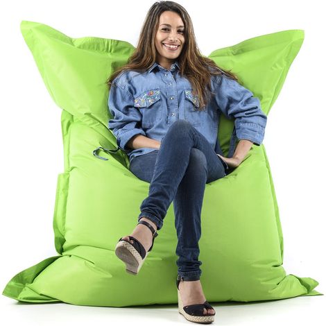 Pouf Géant Vert BiG52 Classic 170x130 cm - Déhoussable, Intérieur/Extérieur, Rempli de Billes de Polystyrène