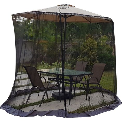 Red protectora para sombrilla de terraza, altura 230 cm, malla de poliéster, compatible con sombrillas de 250 a 300 cm. (1/3)