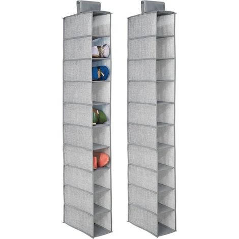 Lot de 2 étagères à chaussures suspendues - Solution de rangement idéale pour votre dressing - Rangement à chaussures suspendu avec 10 compartiments - Gris (1/5)