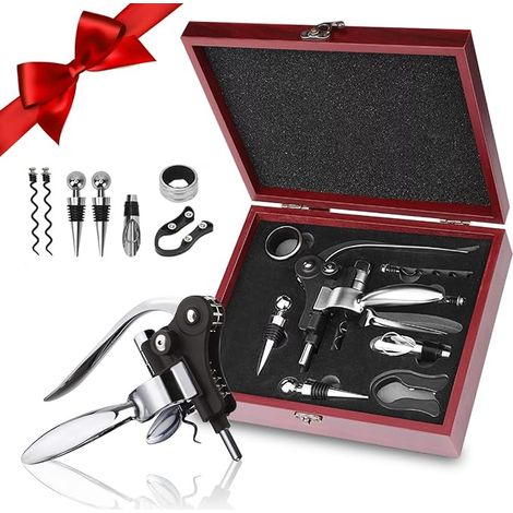 Tire Bouchon, Ouvre Bouteille de Vin avec Boite Cadeau, Ensembles d'accessoires pour Vin avec Coupe-Capsule, Ouvre-Lapin, Anneaux Anti-Goutte, Bouchon et Verseur Vin, Vis sans Fin (1/5)