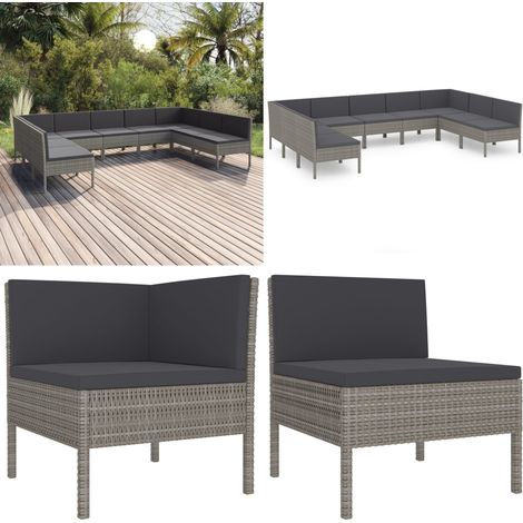 Salon de jardin 9 pcs avec coussins Résine tressée Gris - Salon De Jardin - Mobilier De Jardin - Set De Jardin - Résine Tressée - Chaise Longue - Home & Living