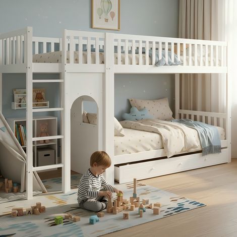 Cama litera infantil con escalera y barandillas OKMYHOME (1/5)