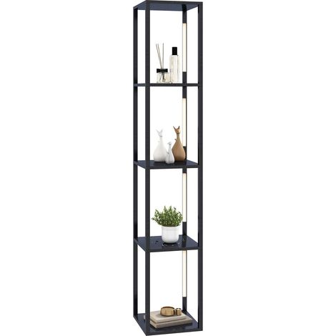 COSTWAY 163 cm Stehlampe Regal, Modern Standleuchte Ablageregal mit 3-stufig dimmbaren LED-Leuchten & drehbaren LED-Stangen, Stehleuchte mit Fußschalter für Wohnzimmer, Schlafzimmer, Schwarz (1/5)