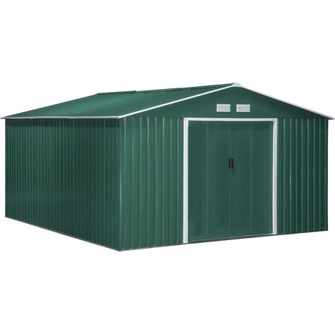 easycomfort casetta da giardino con 2 porte scorrevoli e 4 prese d'aria in acciaio e pp, 340x386x200cm, verde (1/5)