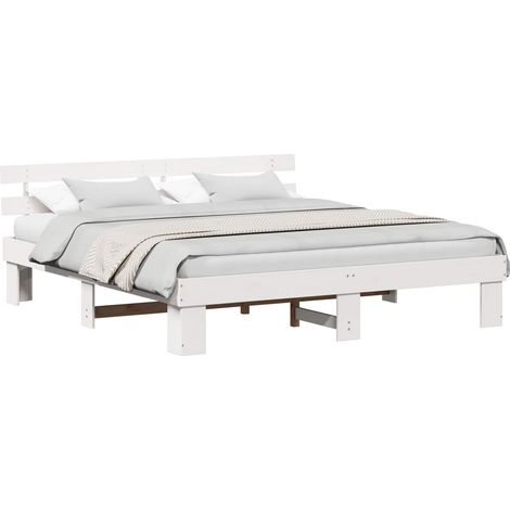 Maison Exclusive - Cadre de lit avec tête de lit Blanc 180 x 200 cm Pin massif (1/5)