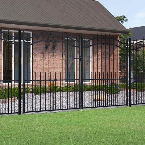 Portail et sommet de lance Portail de jardin Portail de Clôture Noir 305x223 cm Acier enduit poudre 45639 (1/5)