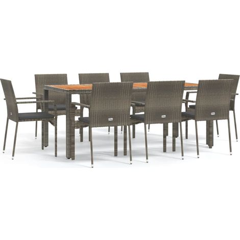 Maison Exclusive - Set da Pranzo da Giardino 9 pz con Cuscini in Polyrattan Grigio (1/5)