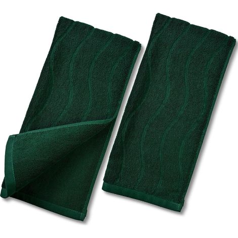 Set de 2 serviettes de main vert forêt, serviettes jacquard à rayures ondulées pour salle de bain, cuisine : idéal comme cadeau (13 x 29 pouces, 100 % coton) (1/5)