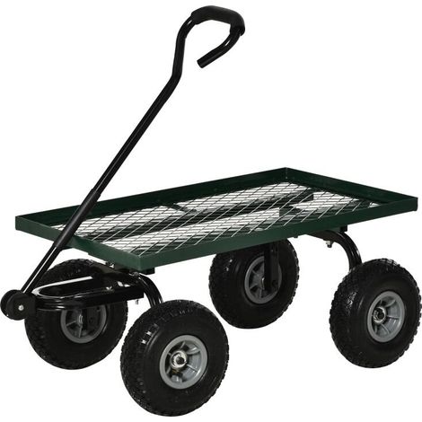 Chariot de jardin en acier, capacité de 150 kg, poignée revêtue, 94 x 48,5 x 100 cm, noir et vert