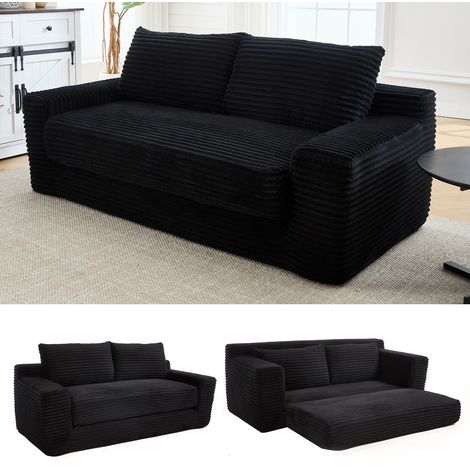 Canapé convertible 2 places 140x200x38 cm noir en tissu côtelé avec mousse à mémoire et sans montage (1/5)