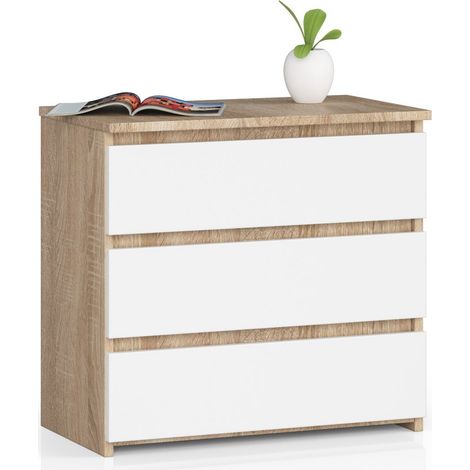 Comodino AKORD CL3 Sonoma Quercia 60 cm 3 cassetti inserto frontale Bianco 60x35x57 cm (1/5)